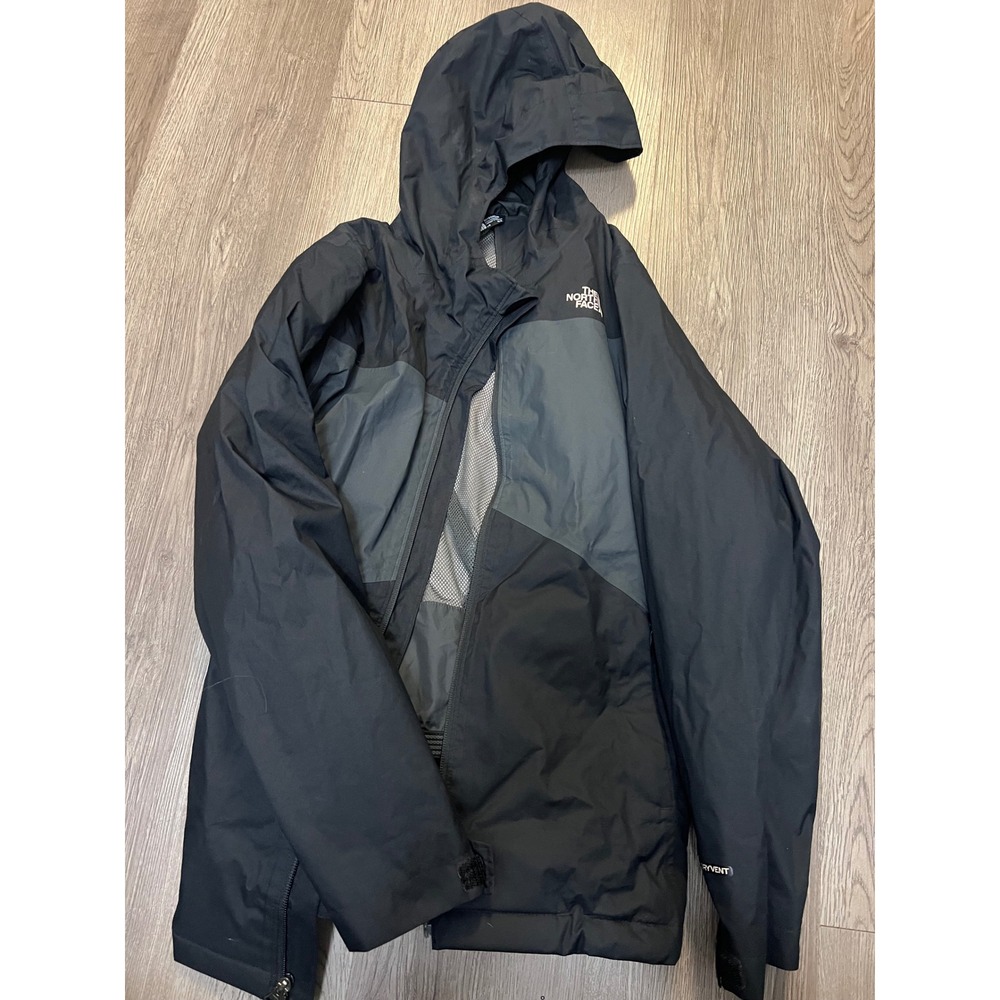 The North Face Boys DryVent Rain Jacket Black Grey Size L 14/16 Waterproof Hood